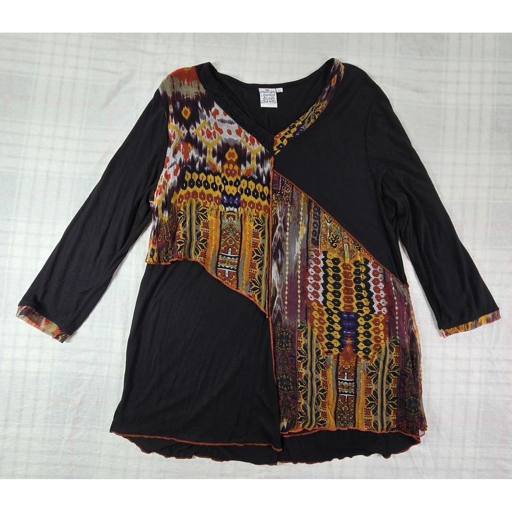 Parsley & Sage Patchwork Tunic Top Lagenlook Boho Artsy Casual Fairy Festival XL